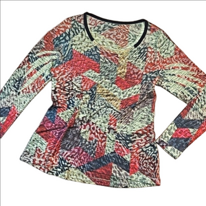 One World Multi-Color Geometric Abstract Animal Print Studded Long Sleeve Top